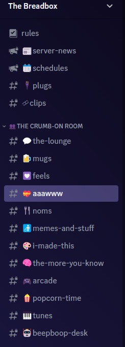 Breadbox Discord Channel List with new categories.