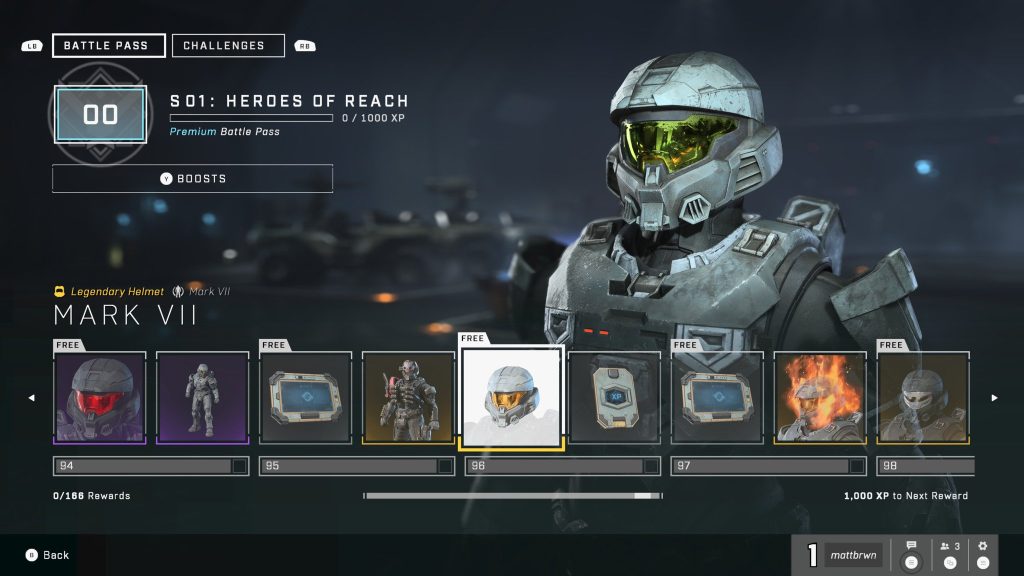Season Pass menu in Halo Infinite.