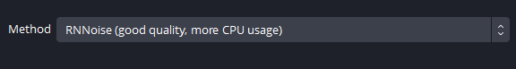OBS Noise Suppression with RNNoise selected for the Method.
