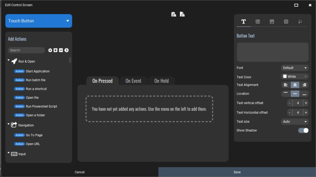 Touch Portal Edit Control screen.