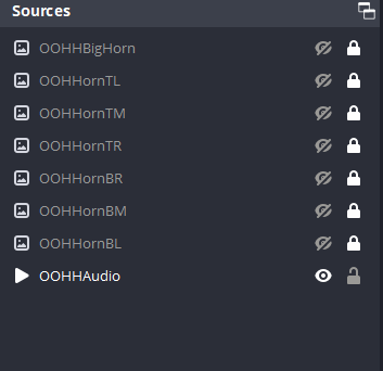 OBS Source Hierarchy for the &ldquo;OOHH&rdquo; screen.