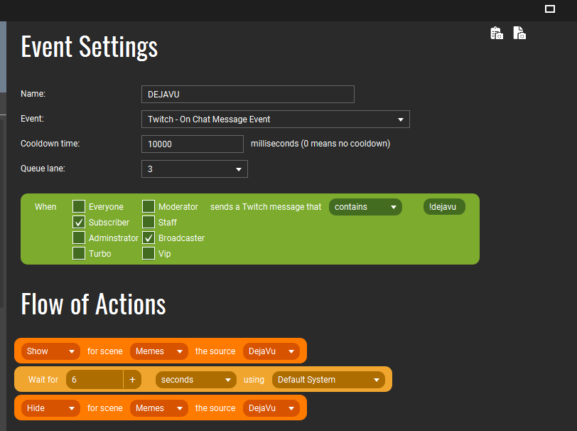 TouchPortal Event for DejuVu meme command.